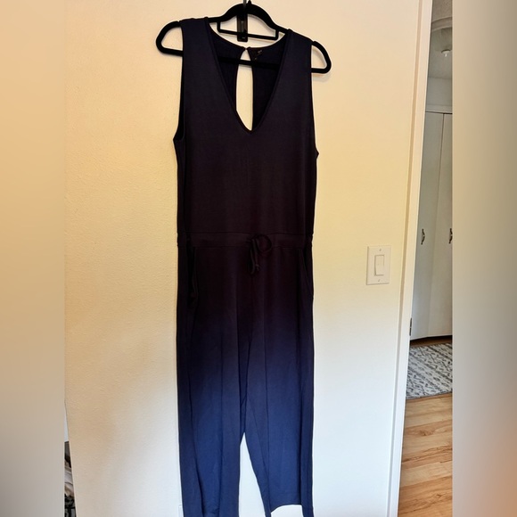 Quince French Terry Modal Jumpsuit Size Large Navy Blue Tie Front EUC - Picture 3 of 10